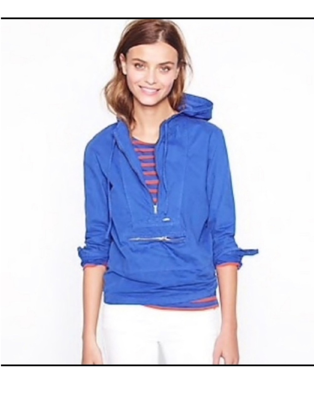 J. Crew Women’s Blue Half-Zip Shrunken Anorak Jacket Pockets Fisherman Preppy